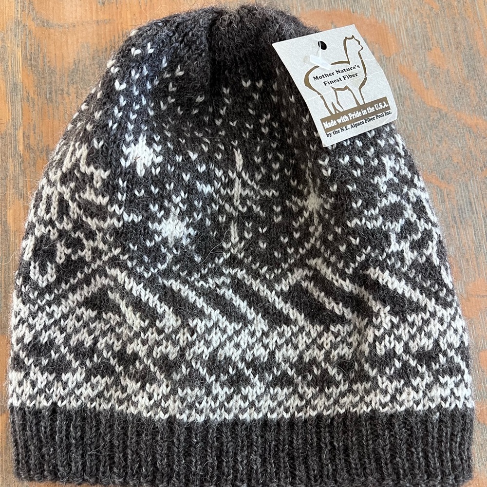 Alpaca Charcoal and White Knit Hat
